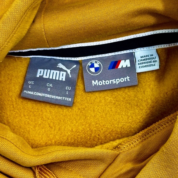 Puma BMW Motorsport Hoodie Mens Large Mustard Yellow Sweatshirt - Picture 6 of 7